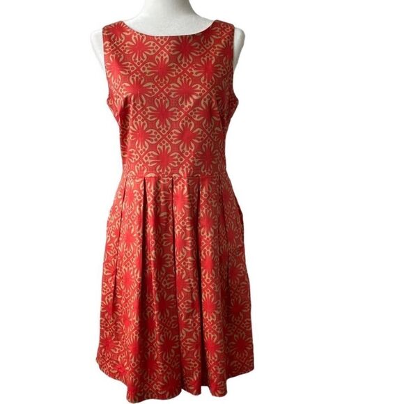 Edith & Ella by Line Markvardsen Sleeveless Red Tan Pattern Dress SZ M - Picture 1 of 14
